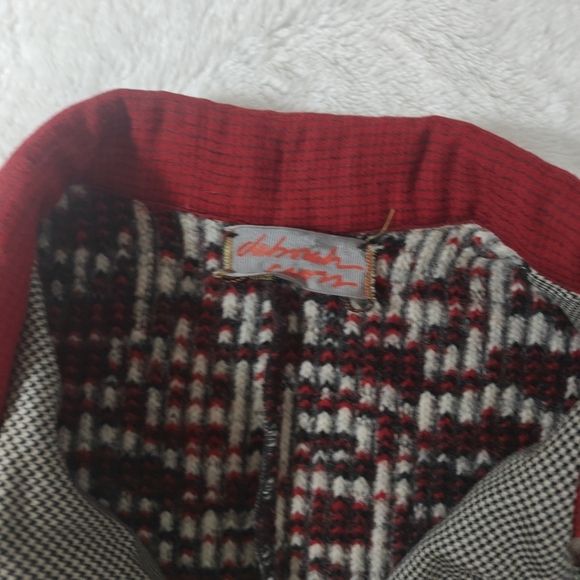 Deborah Cross Sz Lare Wool Red Black Collared Button Up Jacket Textile Artist - Picture 4 of 8